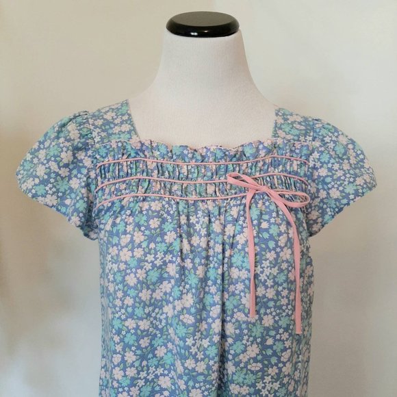 Vtg Blue Floral Smocked Prairie Cottagecore House Dress Embroidered Night Dress - Picture 3 of 8